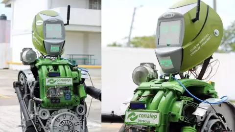 Estudiantes y profesores del Conalep plantel I en Veracruz, crearon el robot “Coni-1 robotcovid”.