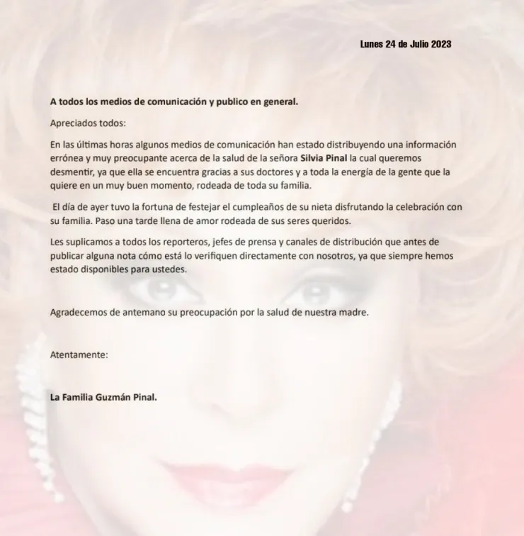 Familia de Silvia Pinal desmiente rumores; no se encuentra en grave estado de salud