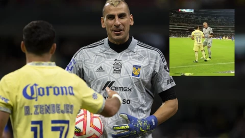 Nahuel Guzmán hablando con Zendejas