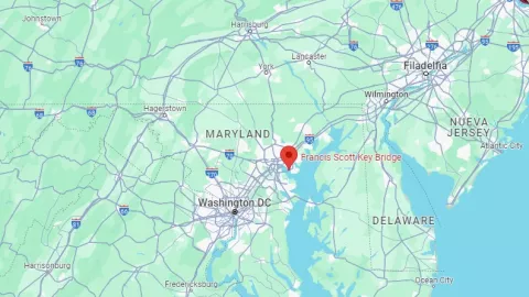 Esta es la ubicación del puente Francis Scott Key de Baltimore.