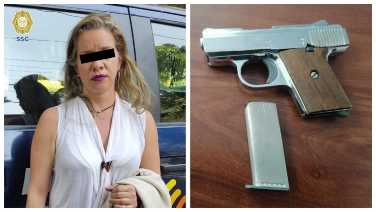 mujer ciclistas pistola