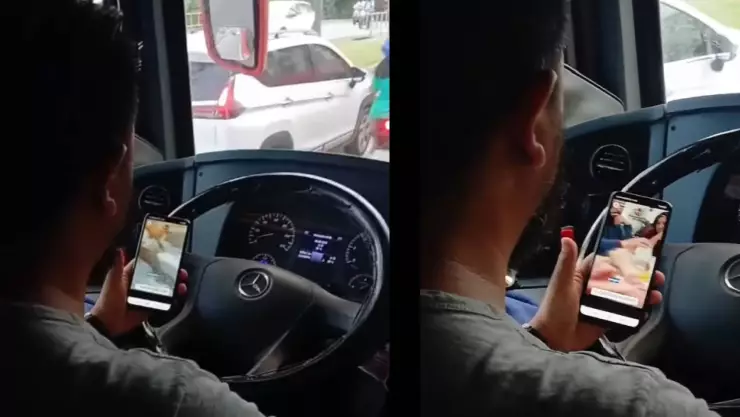 ¡Inconsciente al volante! Captan a chofer de camión usando celular en plena zona hotelera de Cancún
