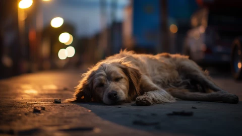 Perro en el abandono en la calle