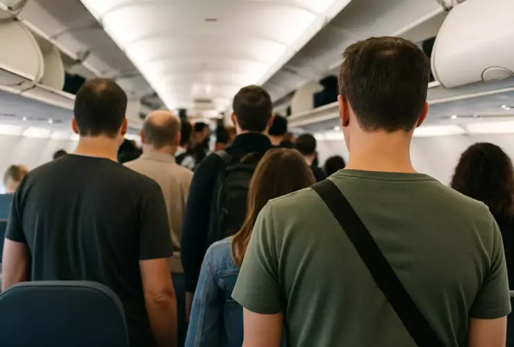 Personas de pie en un avión