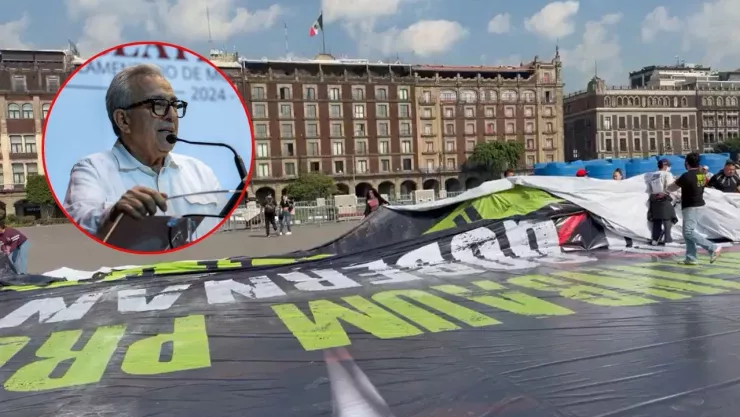 Censuran lona frente a Palacio Nacional que señala a narcogobernantes.