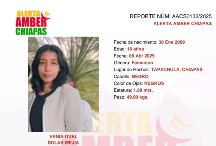 Alerta Amber Chiapas Vania Itzel