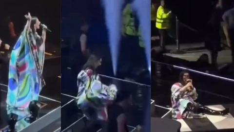 Laura Pausini se cae en el escenario durante su show en Milán