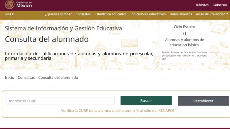 Portal oficial de SIGED para descargar la boleta de calificaciones.