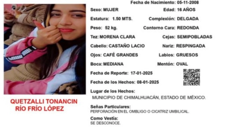 ALERTA AMBER: Quetzalli Tonancin Río Frío López desapareció en el Edomex