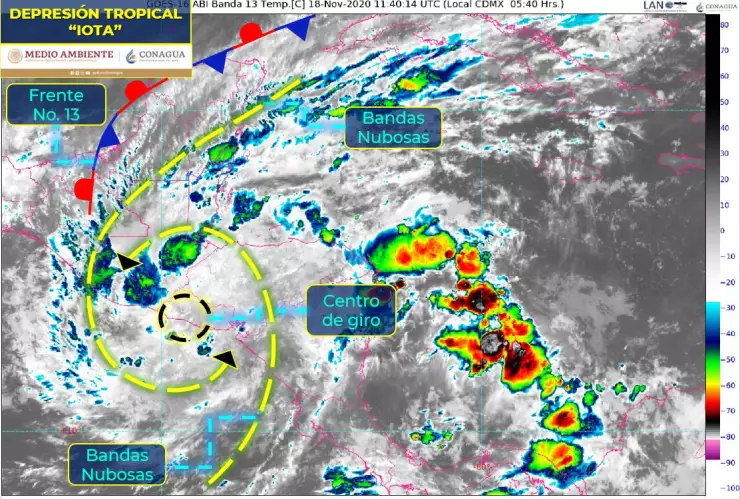 Los remanentes de Iota y el Frente frio 13 provocarán lluvias torrenciales este miércoles en el país