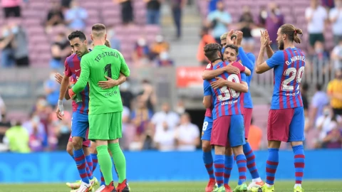 Jugadores del Barcelona celebran ante el Getafe
