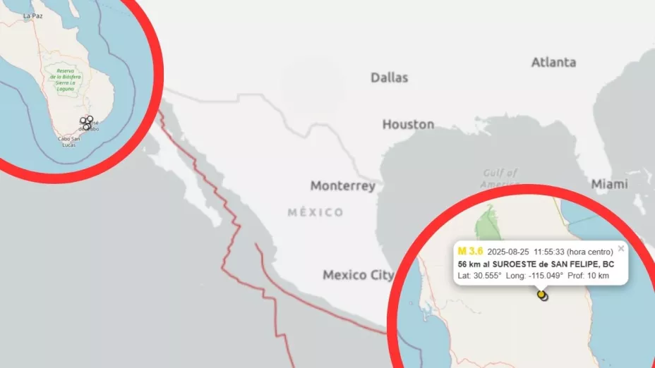 Últimos sismos en la península de Baja California: del 25 al 26 de agosto de 2025