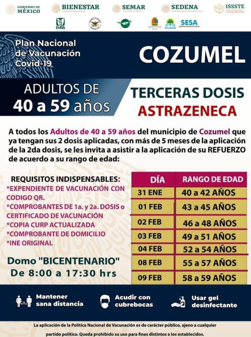 Mañana inicia aplicación de vacunas de refuerzo en Cozumel