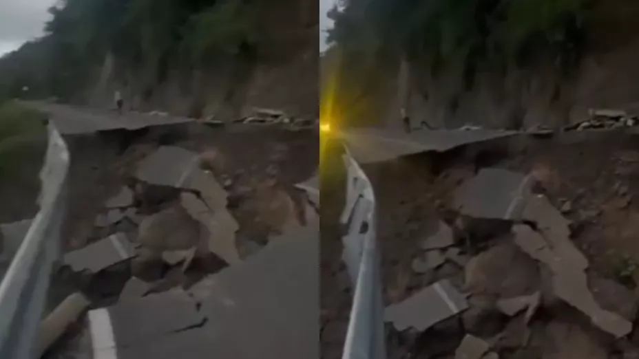 VIDEO: Deslave colapsa la carretera Papaloctipan-Tlaxco en la Sierra Norte de Puebla; comunidades incomunicadas