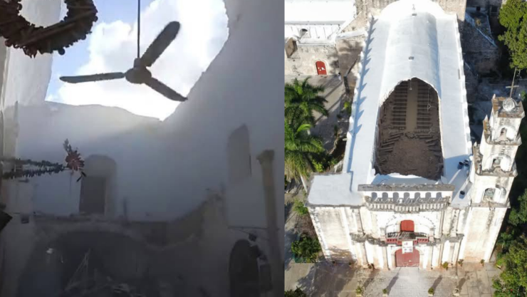 Parte del techo colapsa en la iglesia de San Luis Obispo en Campeche