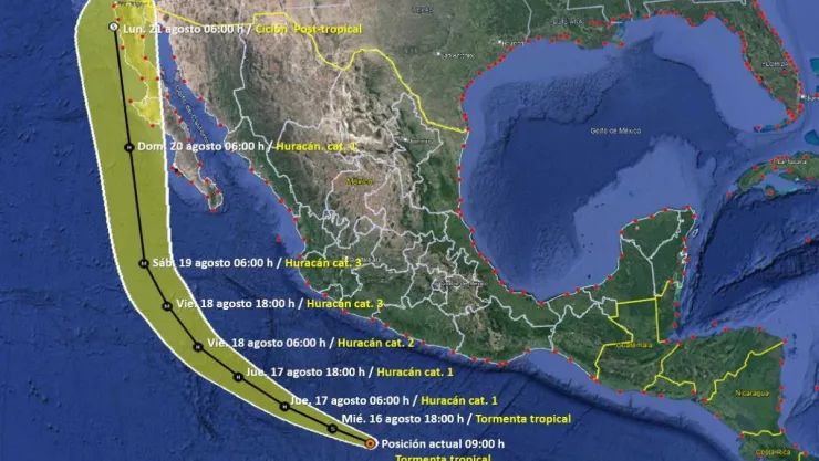 Trayectoria de Tormenta tropical Hilary hacia Baja California