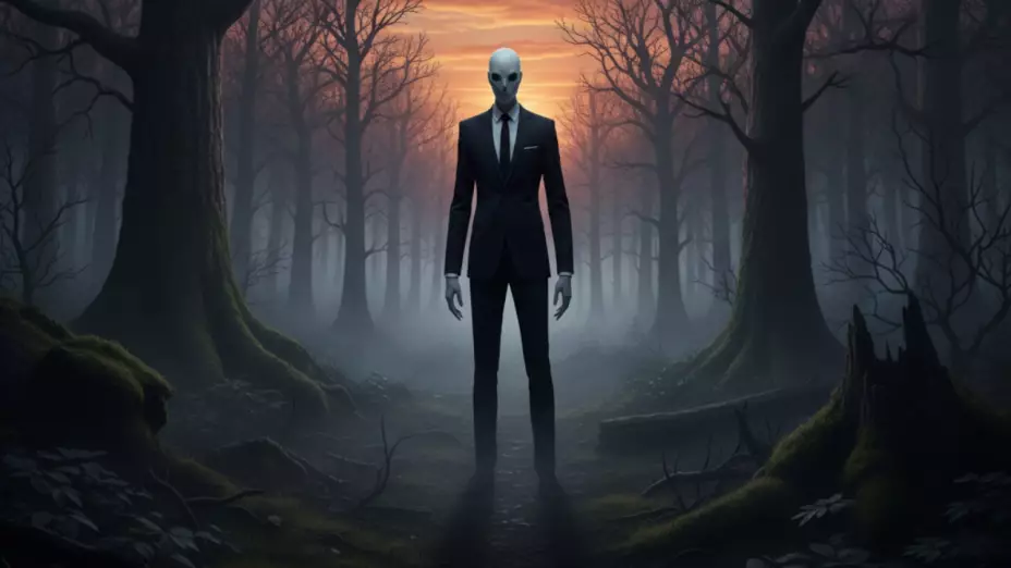 Foto generada con Gemini AI de Slender Man en un bosque.