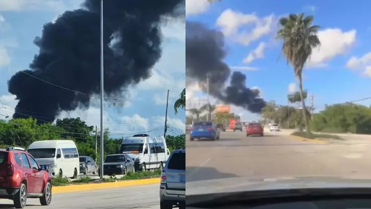 Reportan un fuerte incendio en el Boulevard Colosio de Cancún