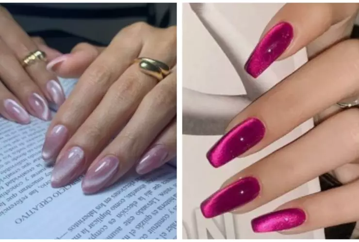 uñas ojo de gato rosa