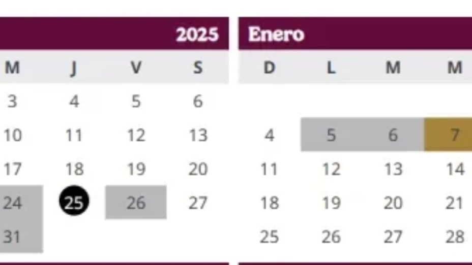 Calendario Vacaciones Invierno 2025