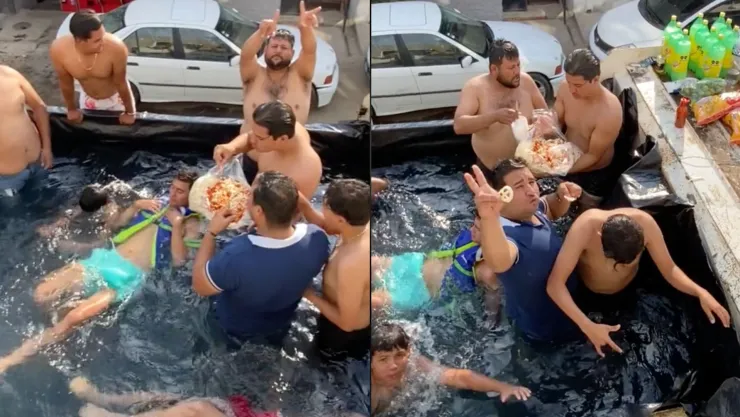 VIDEO: Hacen alberca improvisada en camión de carga