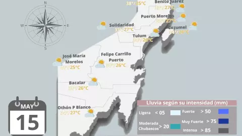 Este es el pronóstico del clima en Quintana Roo hoy 15 de mayo de 2024