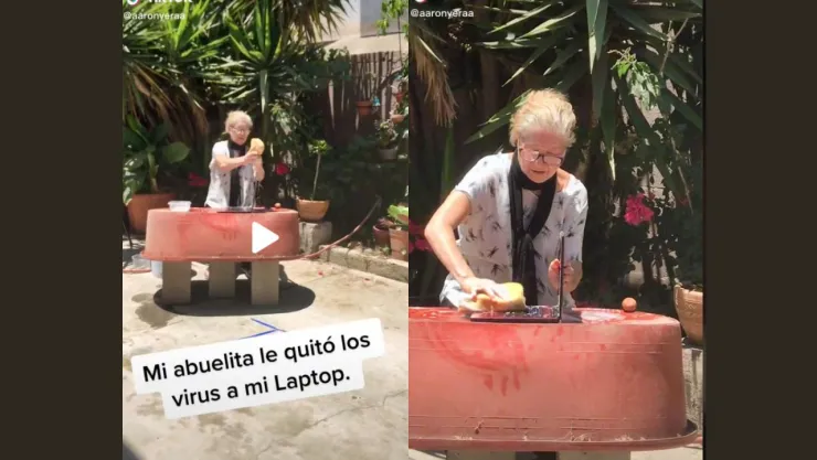 Abuelita lavando laptop