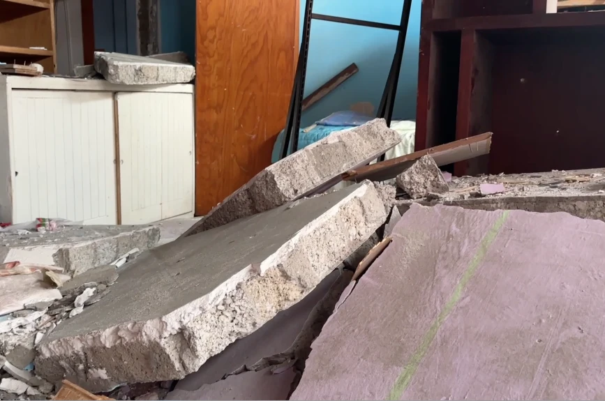Hogar de la familia Frías después de una explosión.