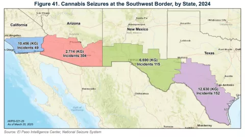 Incautaciones de cannabis en la frontera suroeste, por estado, 2024