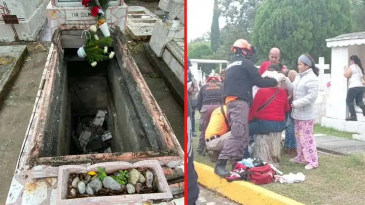 Mamá e hijas caen a tumba en panteón