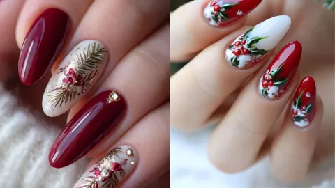 23 modelos de uñas navideñas elegantes y sencillas: puedes usarlas en cortas o largas y se ven preciosas.