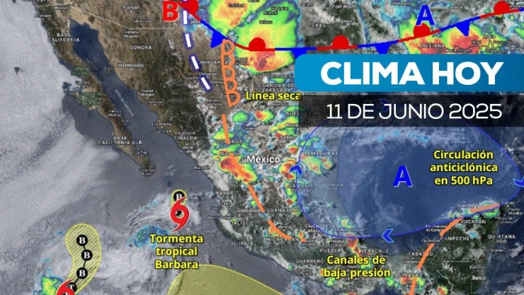 Mapa satelital del cómo estará el clima en México este 11 de junio de 2025.