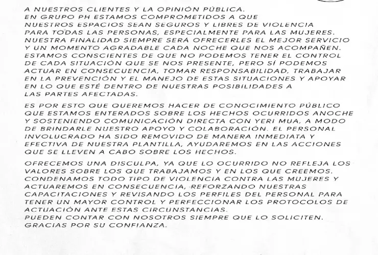 Comunicado del antro