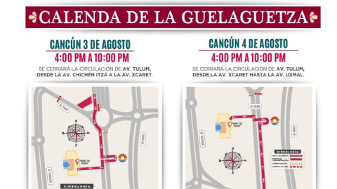 Confirman cierre vial en CAncún hoy sábado 3 de agosto por los festejos de la Guelaguetza 2024 en Cancún