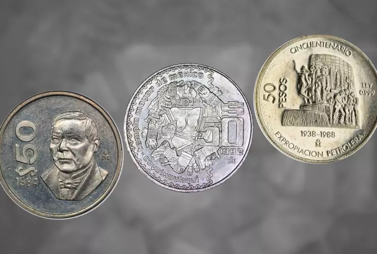 Colección de diez moneda antiguas de 50 pesos te pueda dar hasta 9,000,000; características.jpg