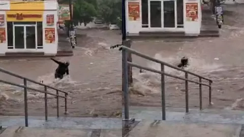 Hombre arrastrado por arroyo frente a Hospital General de Culiacán