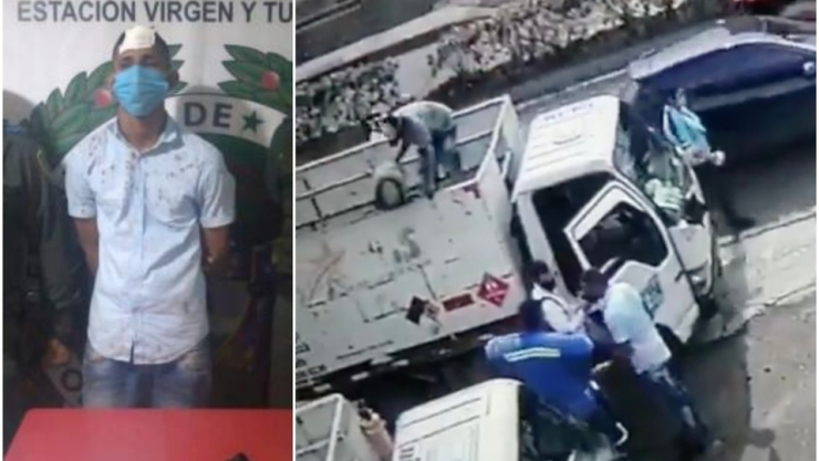 Un ladrón huye después de ser golpeado por un tanque de gas