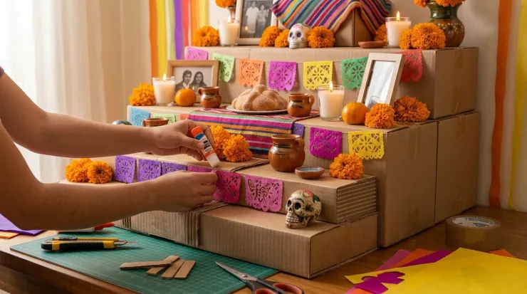 Niveles del altar con cajas de zapatos o envíos