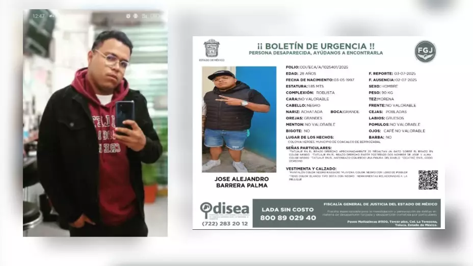 José Alejandro Barrera Palma desapareció camino a una peluquería en Ecatepec.