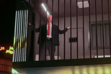 Un actor interpreta a Donald Trump dentro de una prisión en Teherán, Irán.