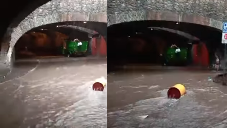 Calle inundada en Súbterranea en Guanajuato