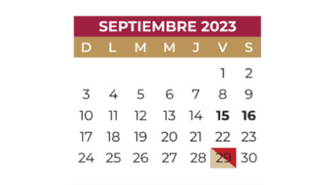 Calendario Escolar 2023 -2024 Septiembre