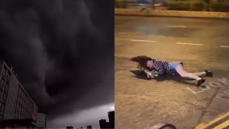 Terrorífico tifón de Saola en Hong Kong arrastra a personas por las calles