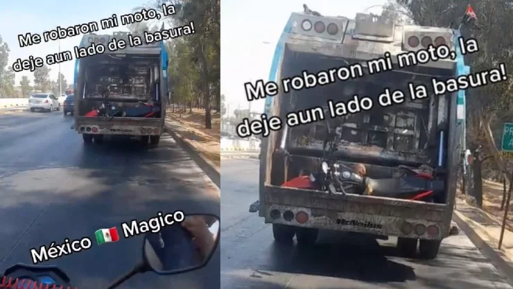 Camión de la basura roba moto.