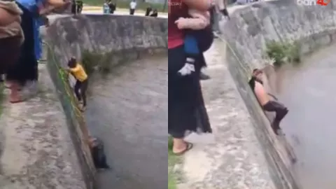 mujer rescata a su hijo de un río en Chiapas
