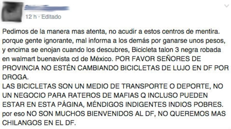 Una denuncia por el presunto robo de una bicicleta, que circula por redes sociales, termina por ser un escaparate de calificativos racistas