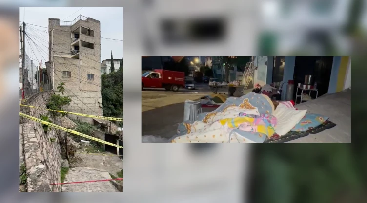 Familias de edificio a punto de caer en Naucalpan duermen en la calle.