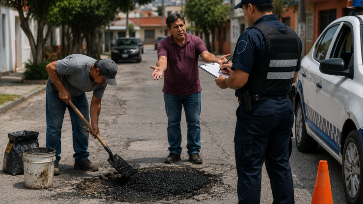 ¿Ayuda o delito? La costosa multas de miles de pesos que te pueden poner por tapar un bache en la calle