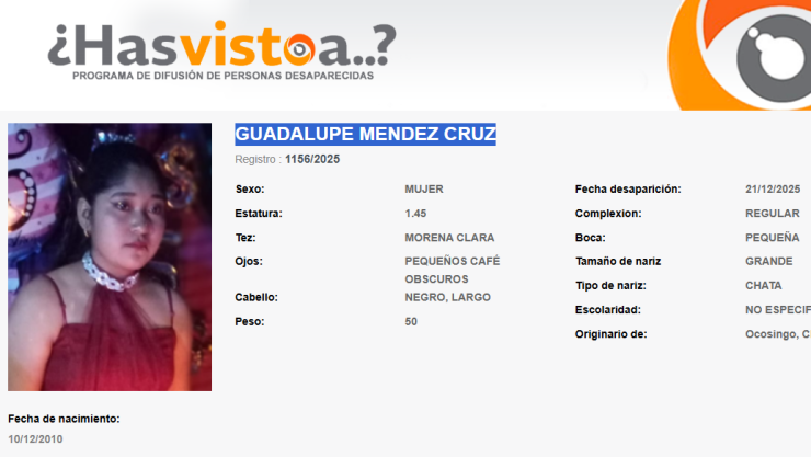 Guadalupe Méndez Cruz desaparecida