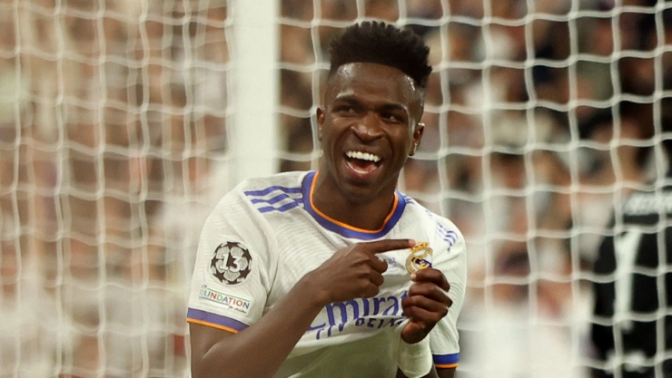 Vinicius celebra el gol de la Champions League ante Liverpool